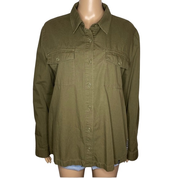 Volcom Green Cargo Button Down Long Sleeve Jacket with Pockets & Pattern Back - Picture 1 of 8
